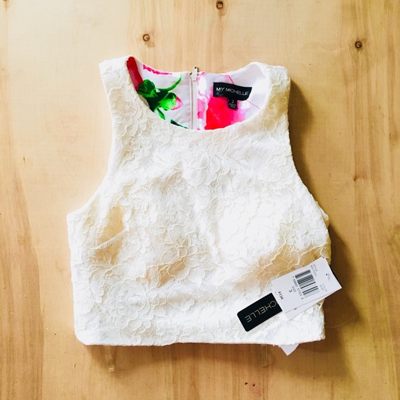 My Michelle Tops - NWT- ELEGANT SUMMER LACE ZIP UP CROP TOP